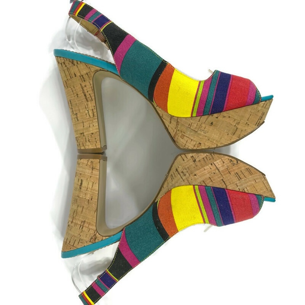 Nine West Multi-Color Cork Block Heel Size 7.5m - image 5